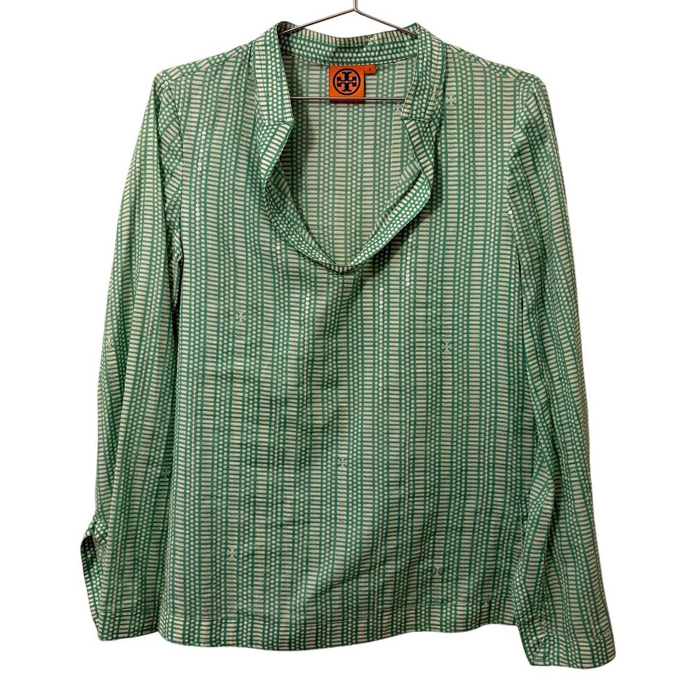 Tory Burch Stephanie Green & White Clear Sequins Tunic 6
